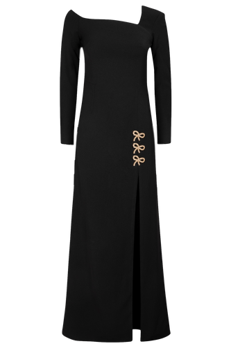 Beau Asymmetric Crepe Maxi Dress with Bows - Black - Hervanr - Modalova