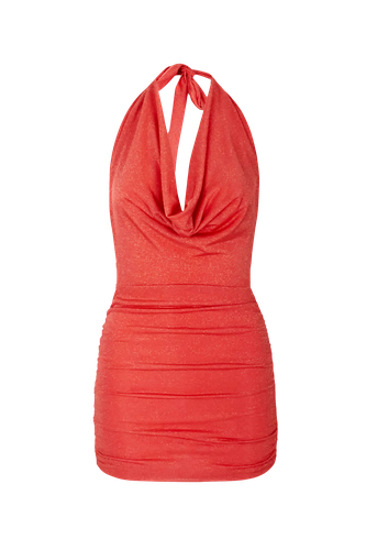 Luna Orange Sparkle Mini Dress - Lora Istanbul - Modalova