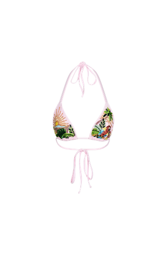 Charli Embellished Premium Pink Tropical Bikini Top - Oceanus Swimwear - Modalova