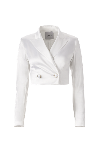 Cropped satin blazer in white - Lita Couture - Modalova