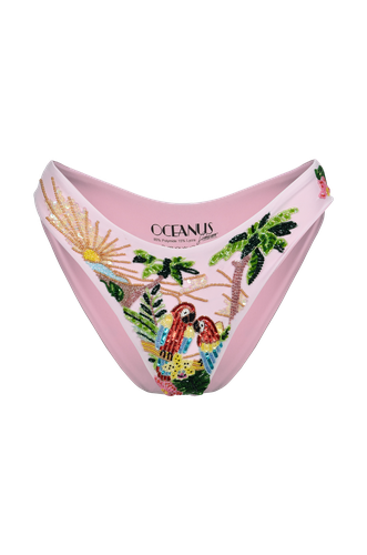 Charli Embellished Premium Pink Tropical Bikini Bottom - Oceanus Swimwear - Modalova