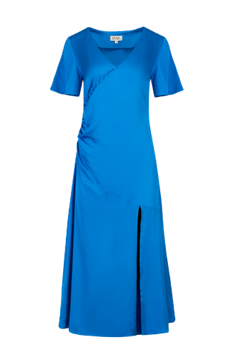 Gathered Midi Dress in Vivid Blue - JAAF - Modalova