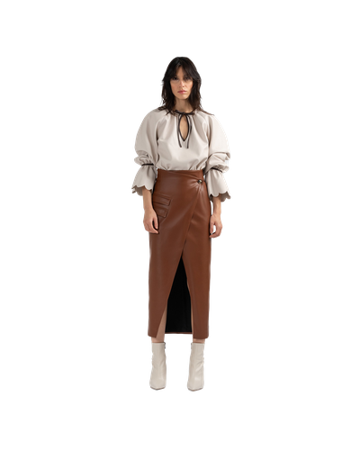 ZIED brown vegan leather wrap skirt - DIVALO - Modalova