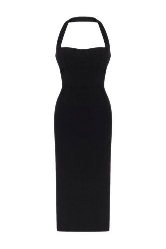 Zoa Black Bustier Midi Dress - Lora Istanbul - Modalova