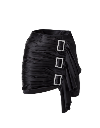 Black Crystal Embellished Ruffled Mini Skirt - SKRT - Modalova