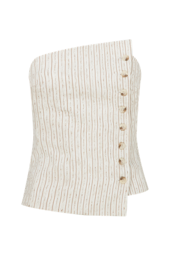 Odyle Striped Linen Bustier in Walnut - Nazli Ceren - Modalova