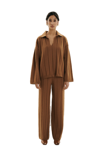 Rose Knitted Wide-leg Trousers Brown - Eschel Studio - Modalova