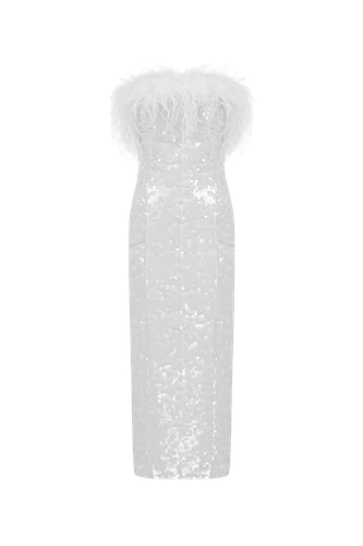 Drew - Strapless Midi Sequin Dress With Feather Details - ILA - Modalova
