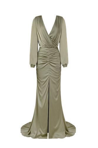 Fancy olive silk maxi evening dress - Milla - Modalova