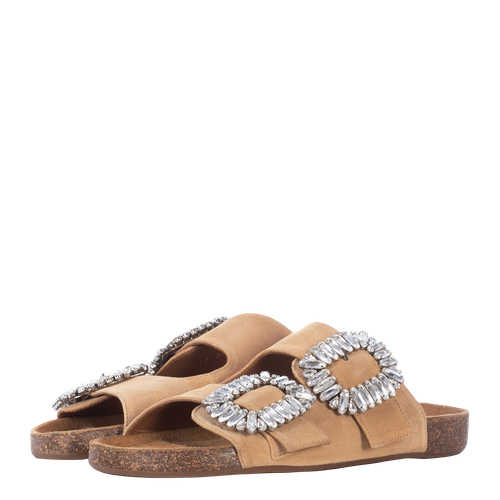 SAND SUEDE SANDALS WITH CRYSTALS - Toral - Modalova