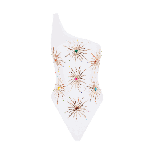 Callie One Shoulder Hand Embroidered White Suit - Oceanus Swimwear - Modalova