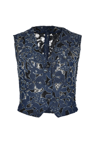 Luces Denim Hand Embroidered Vest - Francesca Miranda - Modalova