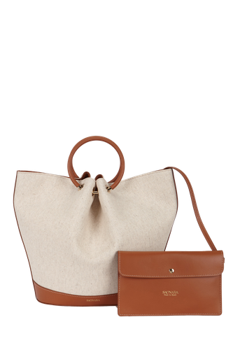 SAONARA LINEN/CARAMEL LEATHER BAG - Saonara - Modalova