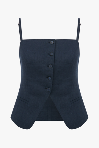 Marona Linen Top in Dark Navy - M - Tops - Nazli Ceren - Modalova