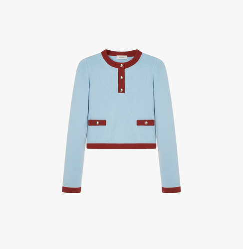 BUTTON-EMBELLISHED COLORBLOCKED CREWNECK SWEATER WITH POCKETS - XS - Cardigans - CRUSH Collection - Modalova