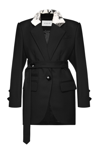 Belted blazer with faux fur collar - Maria Kokhia - Modalova