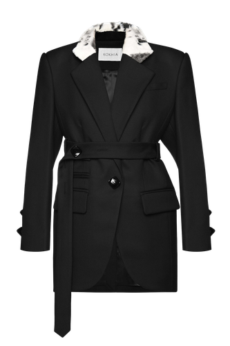 Belted blazer with faux fur collar - Maria Kokhia - Modalova