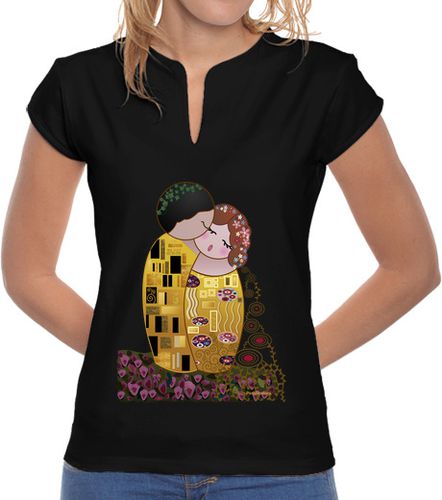 Camiseta Mujer Cuello Mao Camiseta cuello mao Kokeshi El Beso estilo Klimt laTostadora - latostadora.com - Modalova