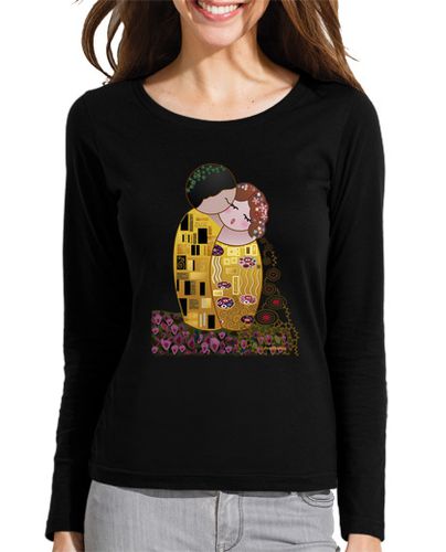 Camiseta mujer Camiseta manga larga negra Kokeshi El Beso estilo Klimt - latostadora.com - Modalova