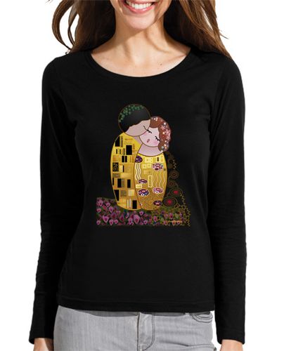 Camiseta mujer Camiseta manga larga negra Kokeshi El Beso estilo Klimt laTostadora - latostadora.com - Modalova