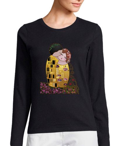 Camiseta Mujer Manga Larga Camiseta manga larga negra Kokeshi El Beso estilo Klimt laTostadora - latostadora.com - Modalova