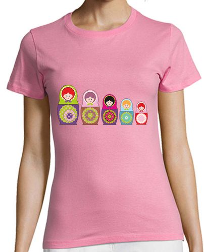 Camiseta mujer Camiseta rosa Muñecas rusas Pendientera - latostadora.com - Modalova