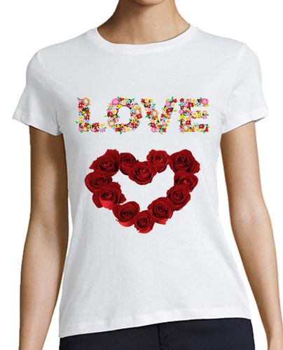 Camiseta Mujer Manga Corta Love (Amor Rosas) laTostadora - latostadora.com - Modalova