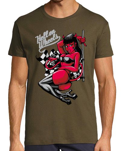 Camiseta Diablo Pin-up Chica con Bandera Carrera laTostadora - latostadora.com - Modalova