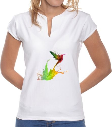 Camiseta Mujer Cuello Mao Colibrí de Colores laTostadora - latostadora.com - Modalova