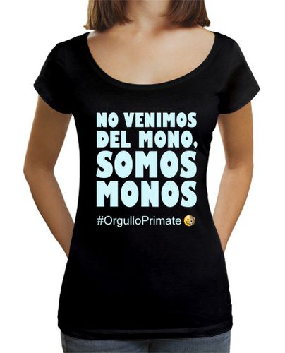 Camiseta mujer Somos monos ¡Orgullo primate! (PaleoGirl, negra-celeste, ancha) - latostadora.com - Modalova