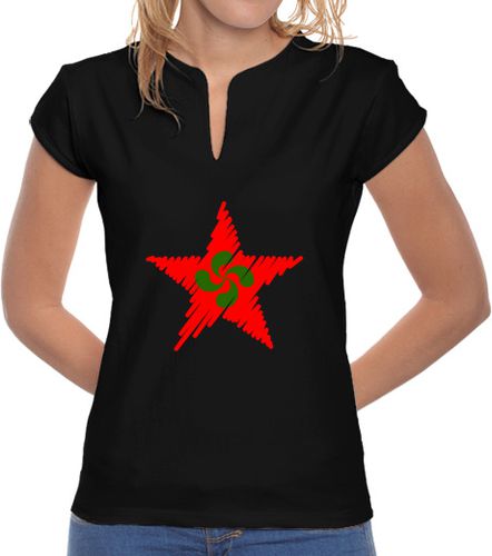 Camiseta Mujer Cuello Mao Lauburu Estrella Roja Trazos laTostadora - latostadora.com - Modalova