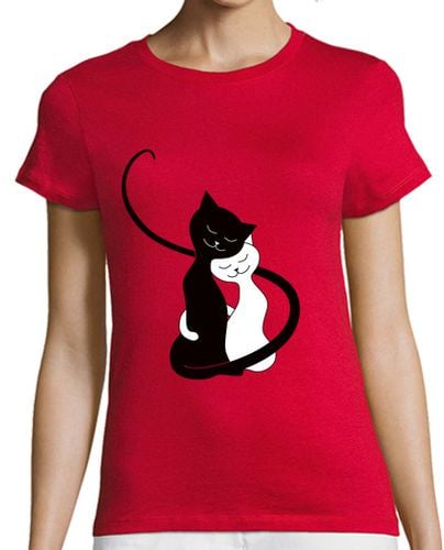 Camiseta Mujer Manga Corta lindos abrazos gatos blancos y negros en lov laTostadora - latostadora.com - Modalova