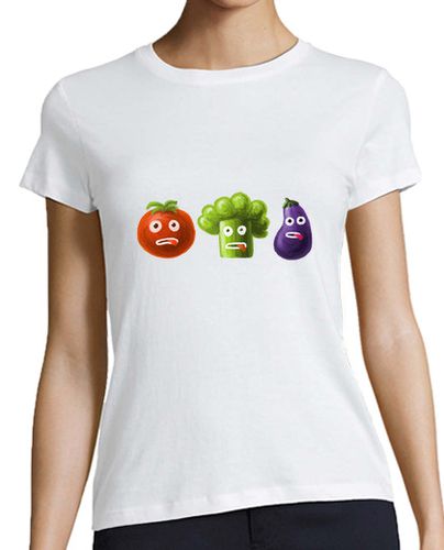 Camiseta mujer brócoli tomate y berenjena divertida verduras de dibujos animados - latostadora.com - Modalova