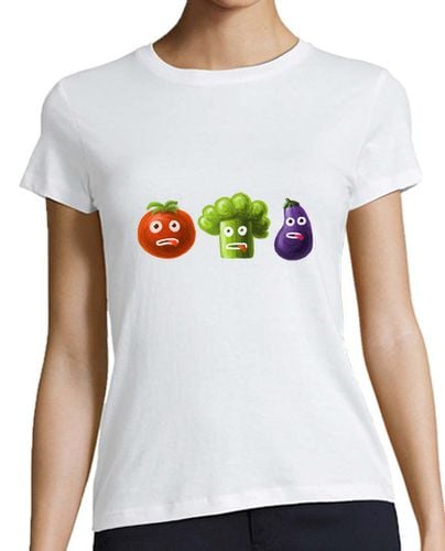 Camiseta Mujer Manga Corta brócoli tomate y berenjena divertida verduras de dibujos animados laTostadora - latostadora.com - Modalova