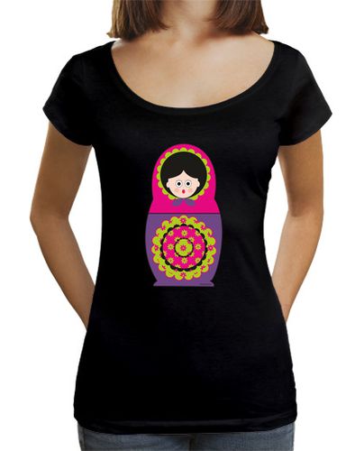 Camiseta Mujer Cuello Ancho Loose Fit Muñeca rusa violeta y fucsia laTostadora - latostadora.com - Modalova