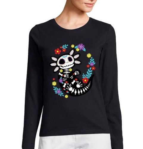 Camiseta Mujer Manga Larga ajolote calavera de azúcar mexicano hue laTostadora - latostadora.com - Modalova