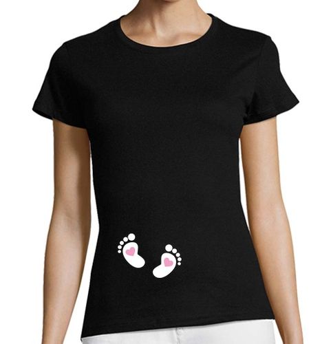 Camiseta Mujer Manga Corta Piececitos Blancos Corazón Rosa laTostadora - latostadora.com - Modalova