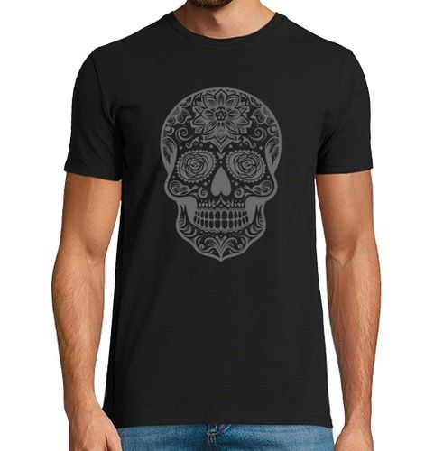 Camiseta Hombre Manga Corta calavera de azúcar gris y negra laTostadora - latostadora.com - Modalova