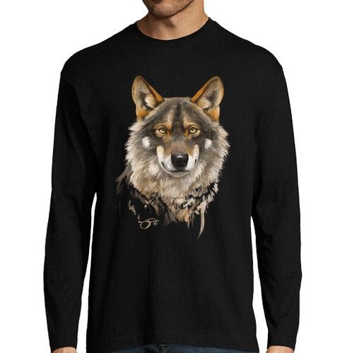 Camiseta Hombre Manga Larga Retrato de Lobo ibérico 1 laTostadora - latostadora.com - Modalova
