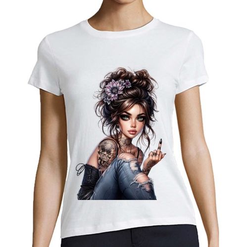 Camiseta Mujer Manga Corta rebelde joven estudiante chica punk con cuello en v laTostadora - latostadora.com - Modalova