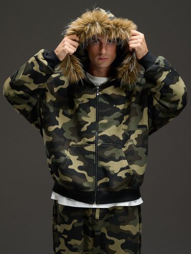 Sudadera deportiva con capucha, cremallera y estampado - Cropp - Modalova