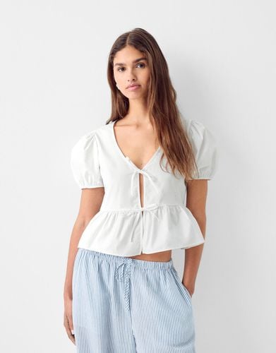 Camisa Manga Corta Detalle Lazo Mujer L - Bershka - Modalova