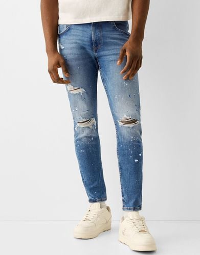 Jeans Skinny Rotos Pintura Hombre 40 - Bershka - Modalova