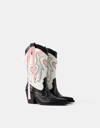 Bota Tacón Cowboy Detalle Lazo Mujer 41 - Bershka - Modalova