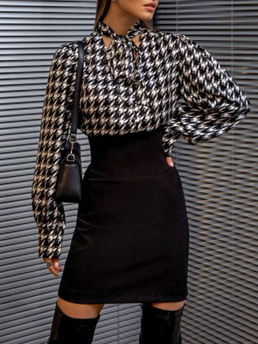 Houndstooth blouse with a bow - Lichi - Modalova