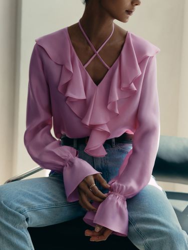 Lightweight blouse with ruffles and tie-up at the collar - Lichi - Modalova