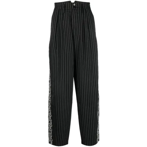 Back Belted Pinstripe Pants - Youths in Balaclava - Modalova