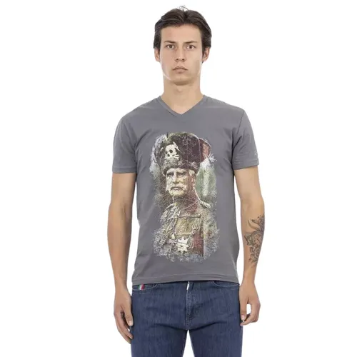 Elegant V-Neck Tee with Frontprint - Trussardi - Modalova