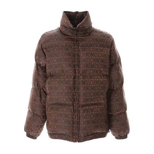 Logo Puffer Jacket in Brown - Moschino - Modalova