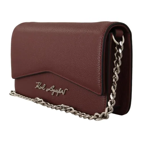 Wine Leather Evening Clutch with Chain Strap - Karl Lagerfeld - Modalova